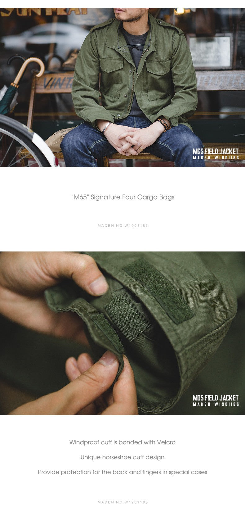 Maden Military M65 Field Jackets For Men's Green Vintage Army Jacket Casual Windbreaker Solid Lapel Collar with Pockets Overcoat