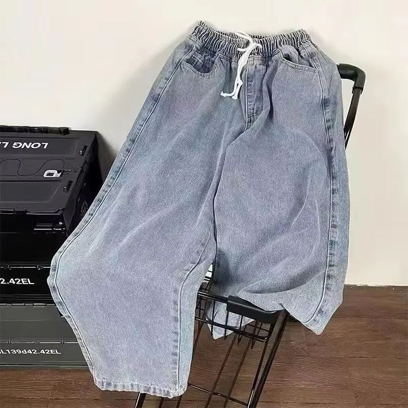 2025 New Streetwear Loose Jeans Men Korean Style Fashion Loose Straight Wide Leg Pants Men's Brand Clothing Black Light Blue