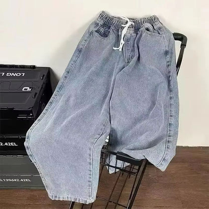 2025 New Streetwear Loose Jeans Men Korean Style Fashion Loose Straight Wide Leg Pants Men's Brand Clothing Black Light Blue