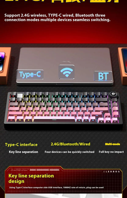 Leobog Hi75C Hi75 Hi75C Pro Kit de Teclado Mecânico Customizado de Alumínio Sem Fio para Jogos Bluetooth 2.4G Teclado Gamer com Hotswap com Fio