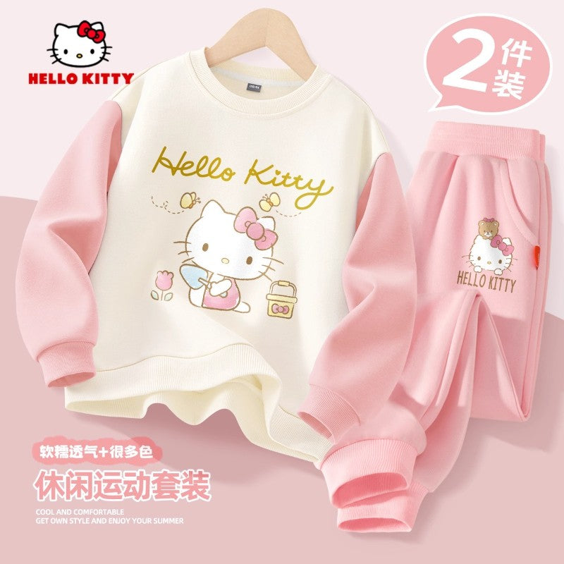 Sanrio Baby Girl Clothes Set Autumn Kid Hello Kitty Printed Sweatshirts Pullover Top & Pants 2pcs Suit Children Boys Tracksuits
