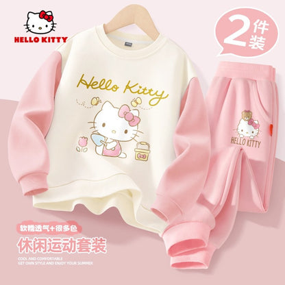 Sanrio Baby Girl Clothes Set Autumn Kid Hello Kitty Printed Sweatshirts Pullover Top & Pants 2pcs Suit Children Boys Tracksuits