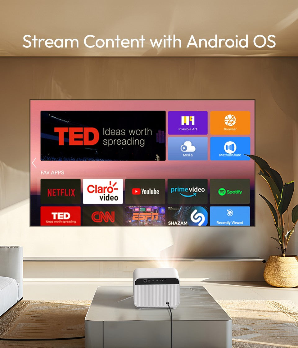 Projetor BYINTEK LOVE U12 Full HD 1080P 4K 800 ANSI Android WiFi 6 Foco Automático para Home Theater, Filmes e Reuniões