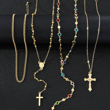 Luxury Rhinestone Cross Pendant Necklace Set for Women Vintage Simple Colorful Crystal Long Y-shaped Necklace Y2K Party Jewelry