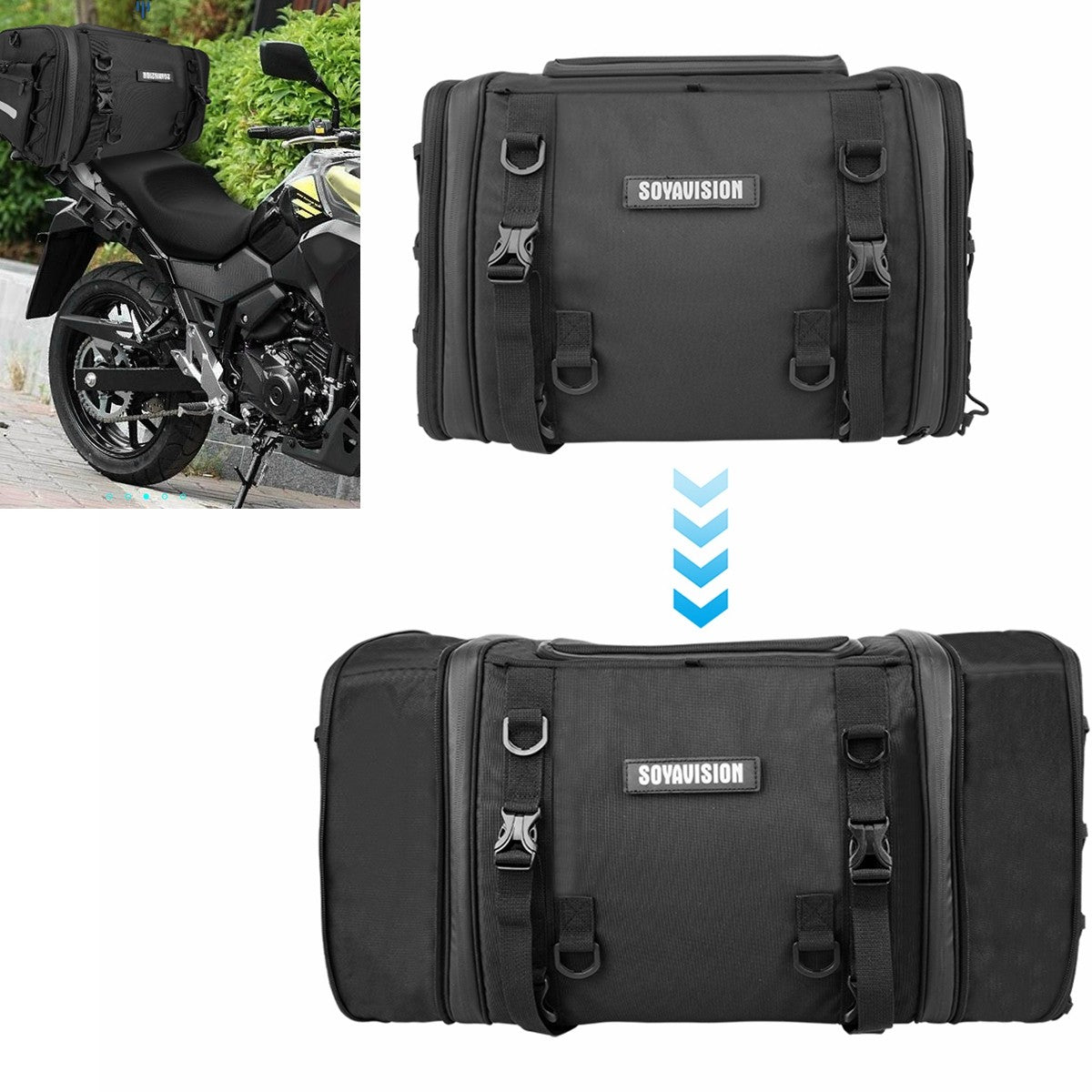 Motorcycle Tail Bag Waterproof 20L-60L Expandable Back Seat Saddle Bag Luggage Pannier Motorcycle Accessories Rider Backpack