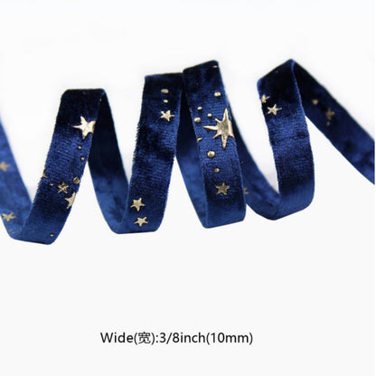 Double-sided Velvet Ribbons Hot Stamping Stars DIY Gift Wrapping Wedding Bouquet Christmas Party Supplies Decor Hair Accessories