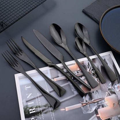 6Pcs Black Cutlery 304 Stainless Steel Dinnerware Set Steak Knife Silverware Creative Dinner Set Mirror Luxury Steak Knife Forks