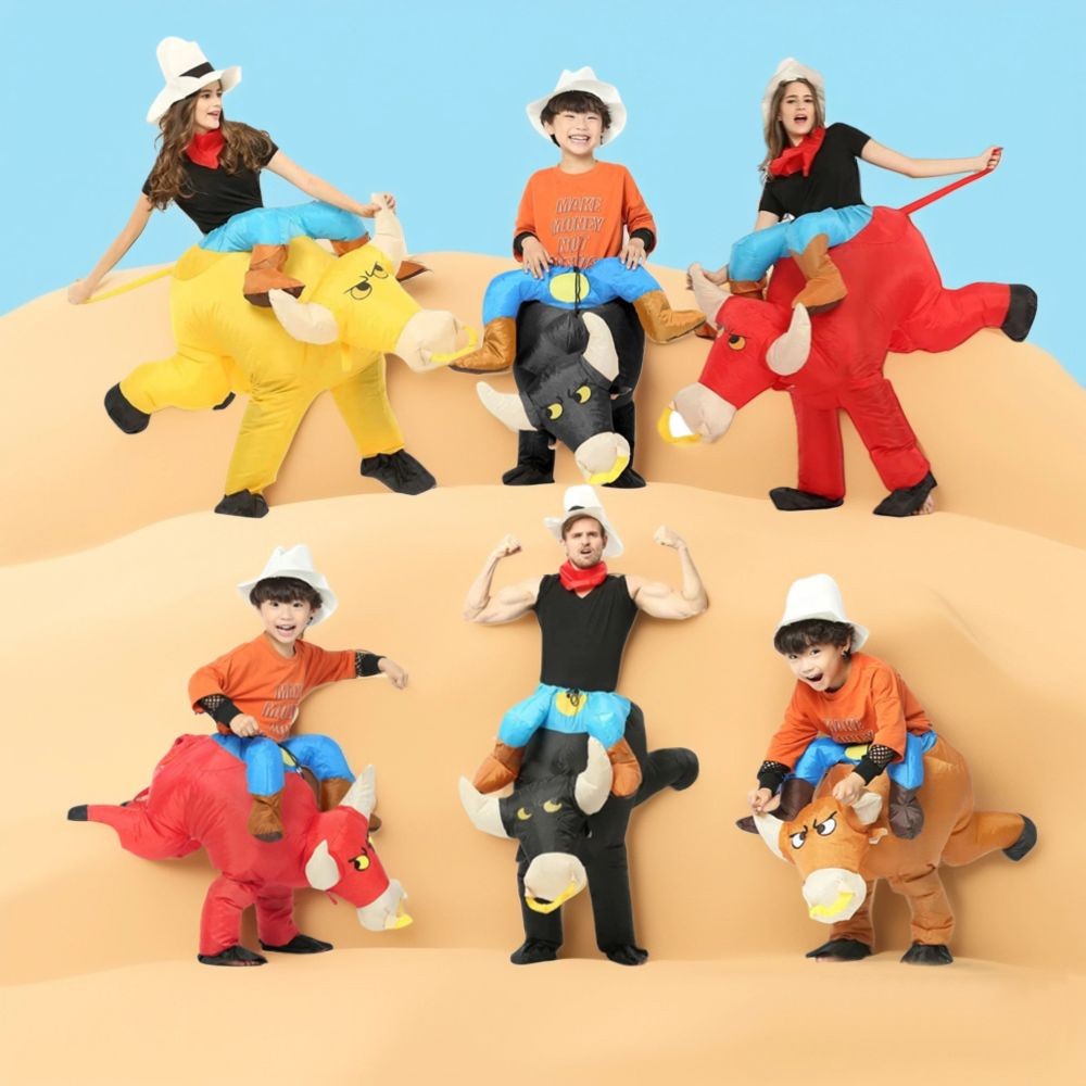 Inflatable Riding Bull Cowboy Costume Adult Funny Blow Up Rodeo Bull Outfit For Halloween Carnival Cosplay Party Dress Up