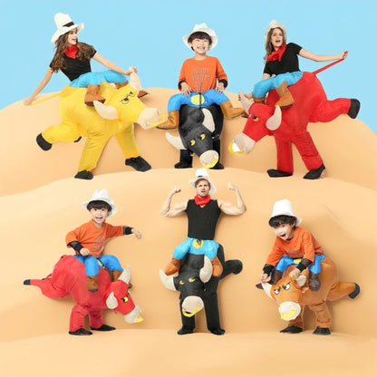 Inflatable Riding Bull Cowboy Costume Adult Funny Blow Up Rodeo Bull Outfit For Halloween Carnival Cosplay Party Dress Up