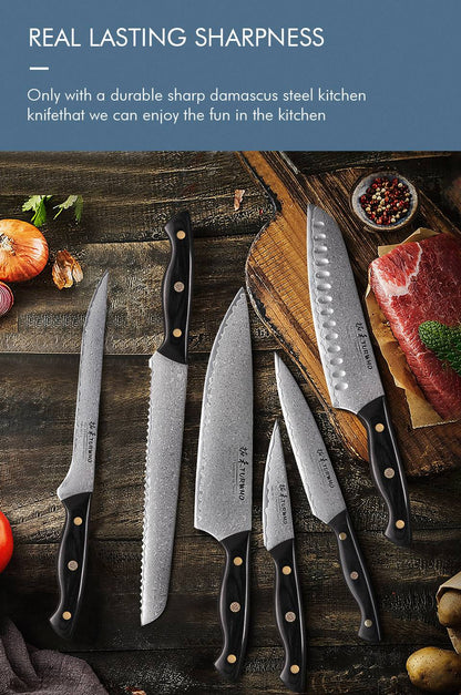 TURWHO 1-6PCS Kitchen Knives Set Japanese 67 Layer Damascus Steel Chef Knife PRO VG10 Santoku Bread Boning Utility Paring Knives