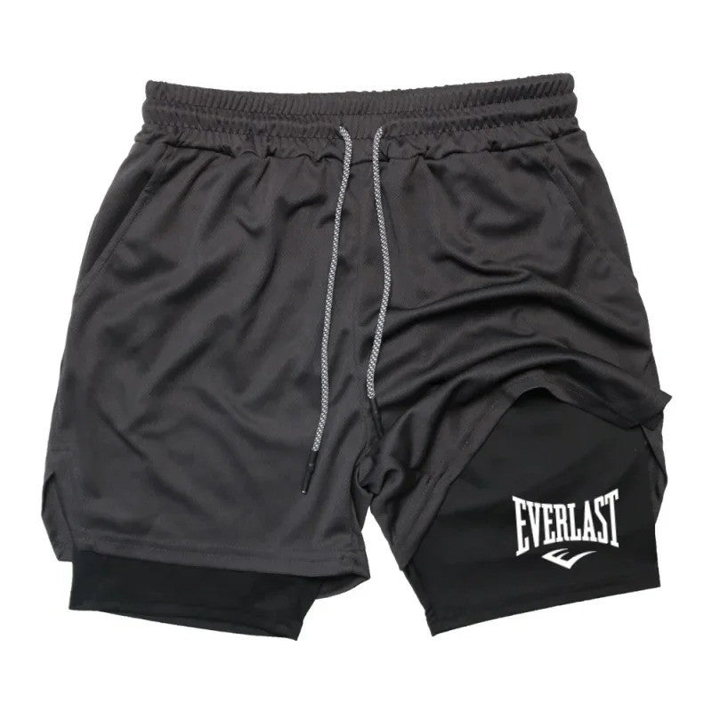 Men Compression Gym Shorts Everlast Printed Sports Pants Double Layered Quick Drying Basketball Beach Muscle Fitness PocketTowel