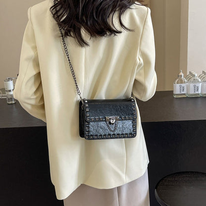 Rivet Small Shoulder Bags For Women Black Punk style Crossbody Bag Fashion Chain Flap Bag Leather Purses Designer Female Handbag