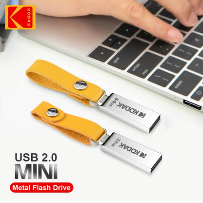Pen Drive USB KODAK K122 de Metal 2.0 de Alta Velocidade 32GB/64GB/128GB Mini U-Disk Memory Stick com Alça para PC e Carros