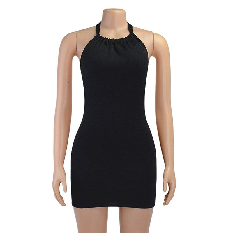 Black Bodycon Dress Women Halter Sexy Skinny Hollow Out Backless Mini Dresses Ho
