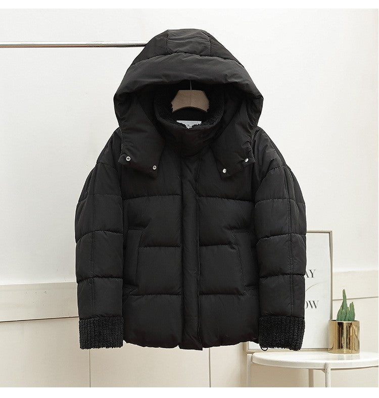 Lambswool Patchwork Thick Women Winter Coat 2025 New Fashion Hooded Puffer Jackets Cotton Padded Short Parkas