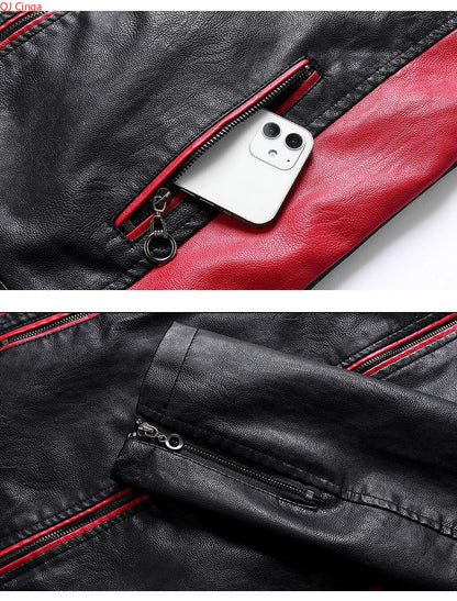 Autumn Men's Stand Collar Color-Block PU Jacket, Fashionable  Jackets, Spring Casual Coat. Asian Size Loose Fit Top.