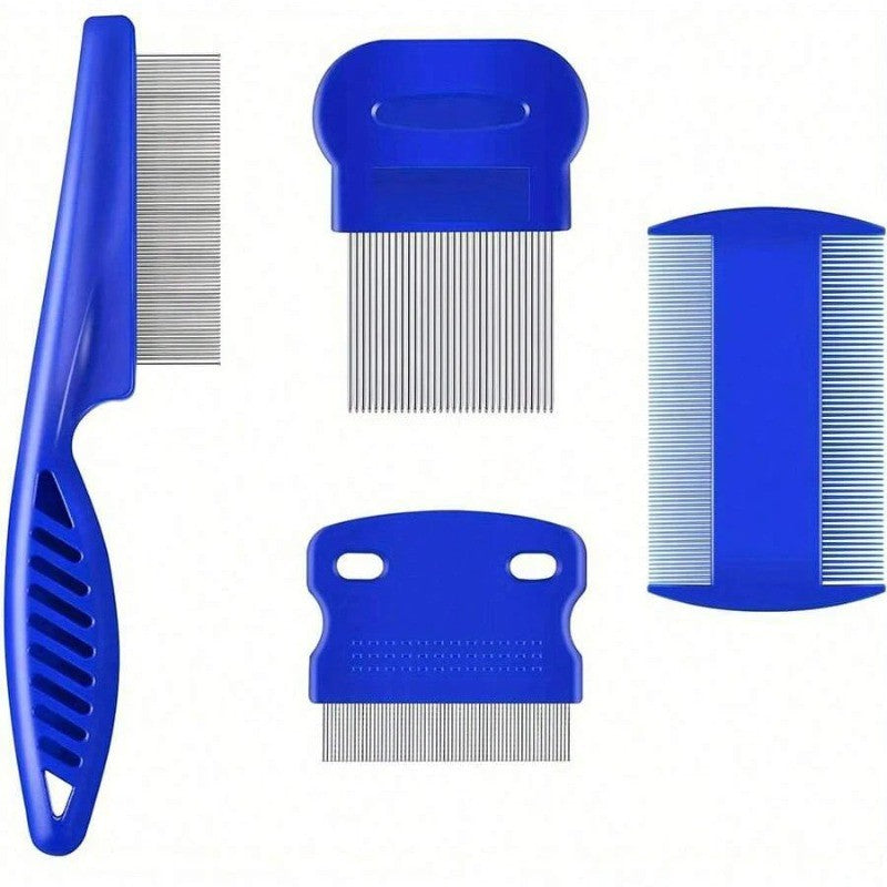 Pente para pulgas e piolhos, pacote com 4, pentes de aço inoxidável para cães e gatos com dentes arredondados, remoção profissional de manchas de lágrima de animais de estimação com dupla face