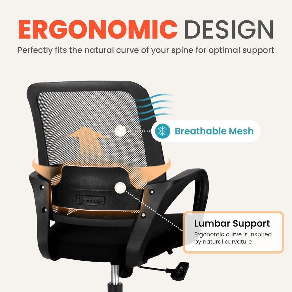 ergonomic mesh office chair with adjustable height, lumbar support, and swivel wheels for comfortable use