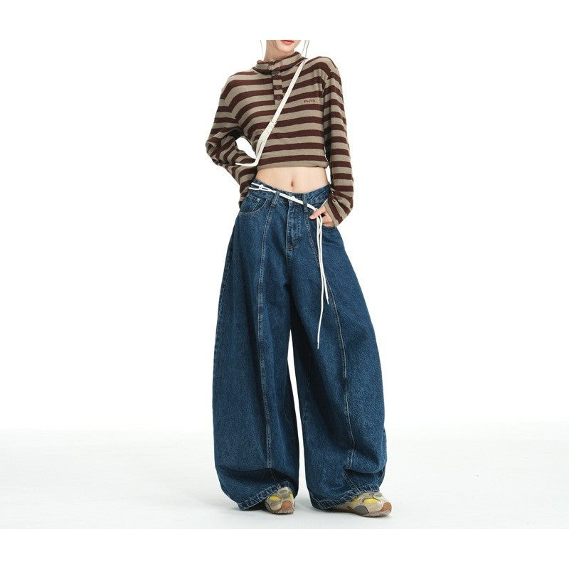 Autumn and winter women's retro washed wide-leg jeans loose and thin lazy wind scimitar balloon pants mopping pants long