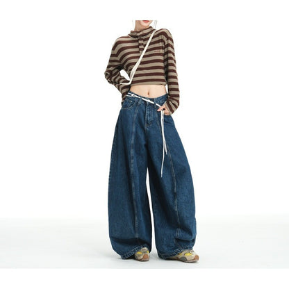 Autumn and winter women's retro washed wide-leg jeans loose and thin lazy wind scimitar balloon pants mopping pants long