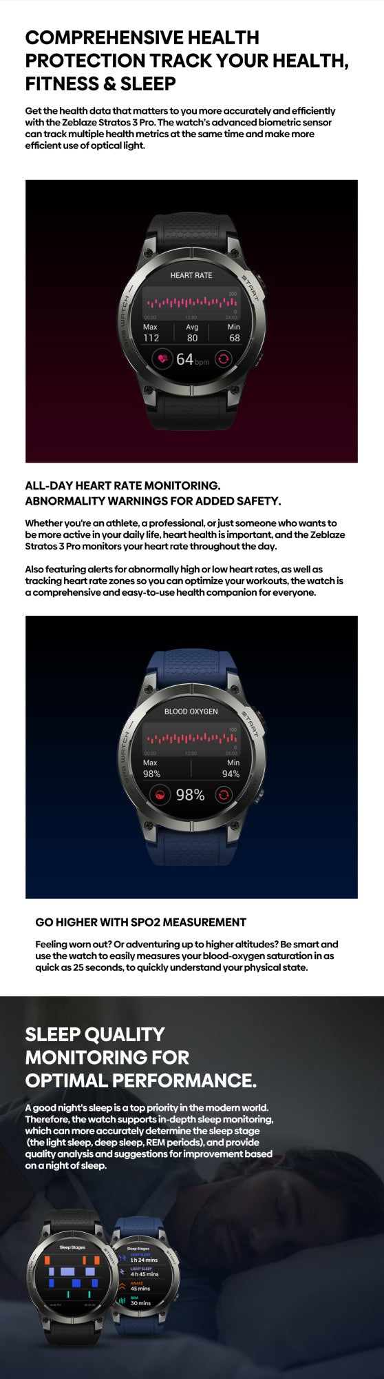 Novo Smartwatch GPS Zeblaze Stratos 3 PRO com Tela AMOLED HD de 1,43”, GPS Integrado, Chamadas Telefônicas Bluetooth, Smartwatch Esportivo para Homens