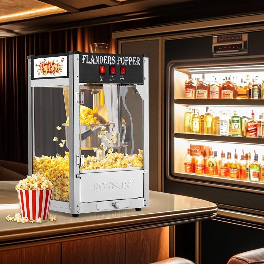 Máquina de pipoca comercial com chaleira de 8 onças, produz até 32 xícaras de pipoca fresca, ideal para cinemas residenciais e en