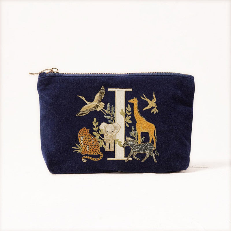 Velvet Clutch Makeup Bag Featuring Cute Animal Alphabet Print