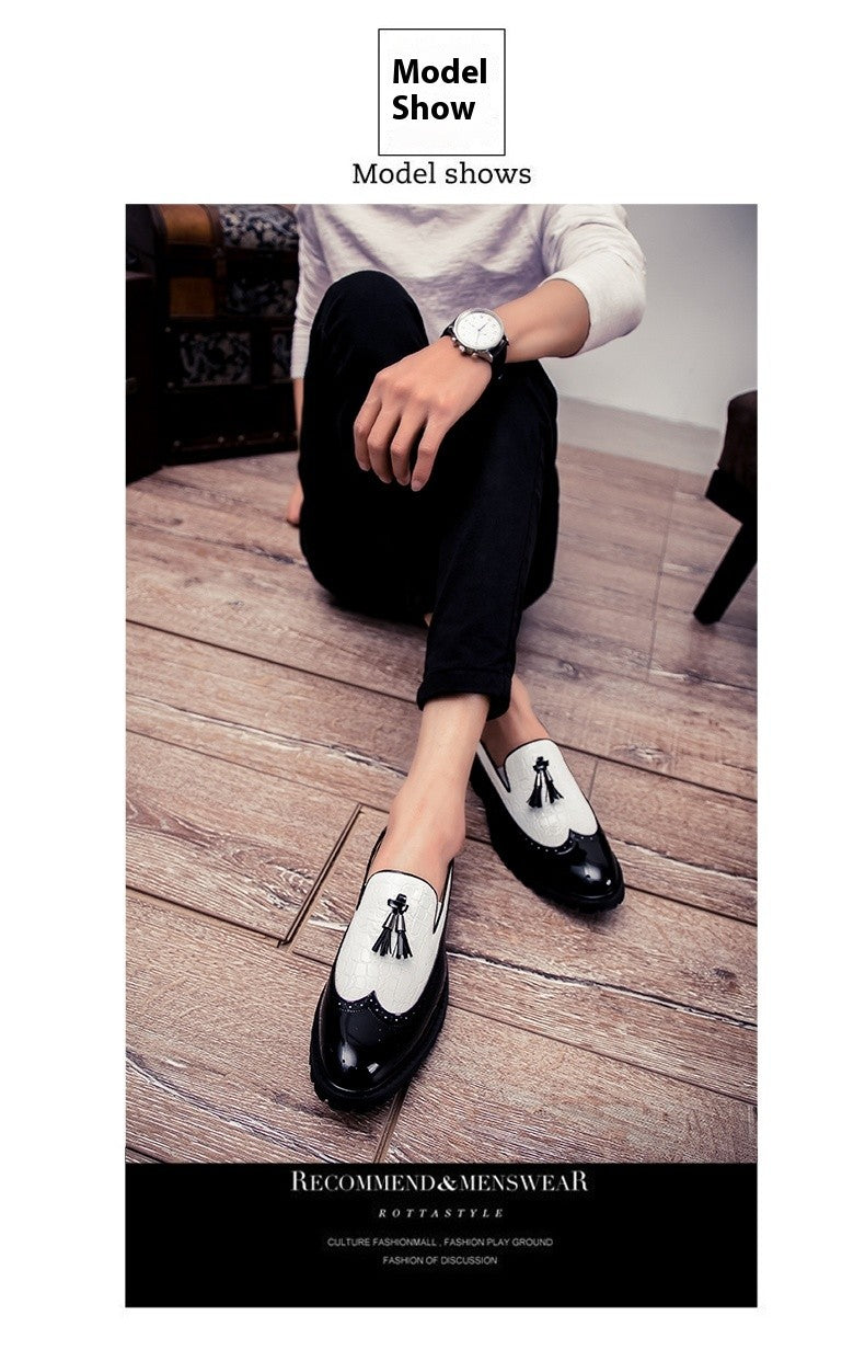 2024 new lazy man slip-on bean shoes men's business casual crocodile print 46 large size fringed leather shoes men