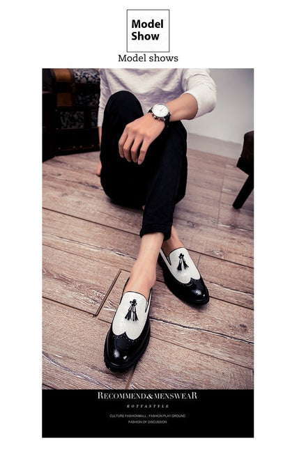 2024 new lazy man slip-on bean shoes men's business casual crocodile print 46 large size fringed leather shoes men