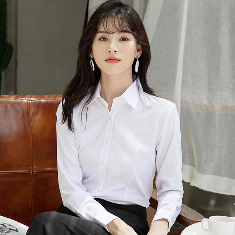 Professional White Shirt Women Office Lady Slim Fit Formal Blouse Woman Daily Commuter Simple Versatile Square Collar Base Shirt
