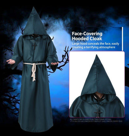 Medieval Hooded Monk Friar Priest Wizard Long Robe Unisex Adult Loose Stage Outfit For Masquerade Theme Party Halloween Cosplay