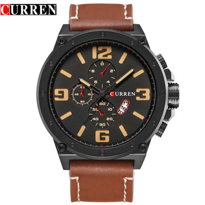 CURREN 8124,8208,8192,8230 Factory Watch Men Calendar Sport Military Male Clock Brand Luxury Origianl PU Leather Band Wristwatch