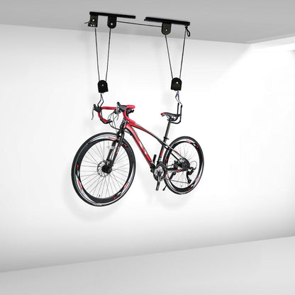 Elevador de bicicleta para teto de garagem, sistema de polias, conjunto de suportes para armazenamento de bicicletas em garagem
