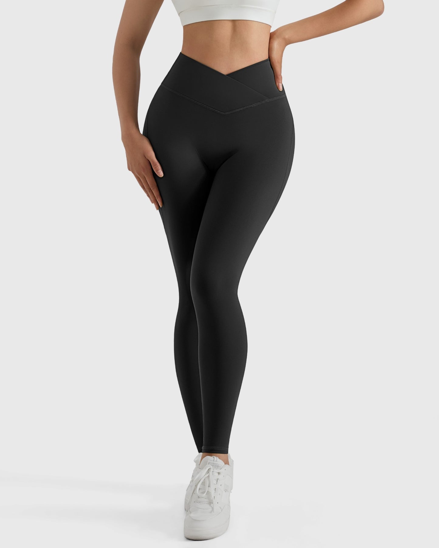 Women V Cross Waist Butt Lifting Leggings with Pockets High Waist Yoga Pants Workout Running Gym Fitness Sports Leggings Female