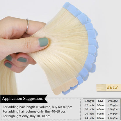 MRSHAIR Mini Extensões de Cabelo com Fita Cabelo Humano Fita Natural em Extensões de Cabelo 3x0.8cm Fita Invisível 10unid/pacote Para Cabelo Lateral