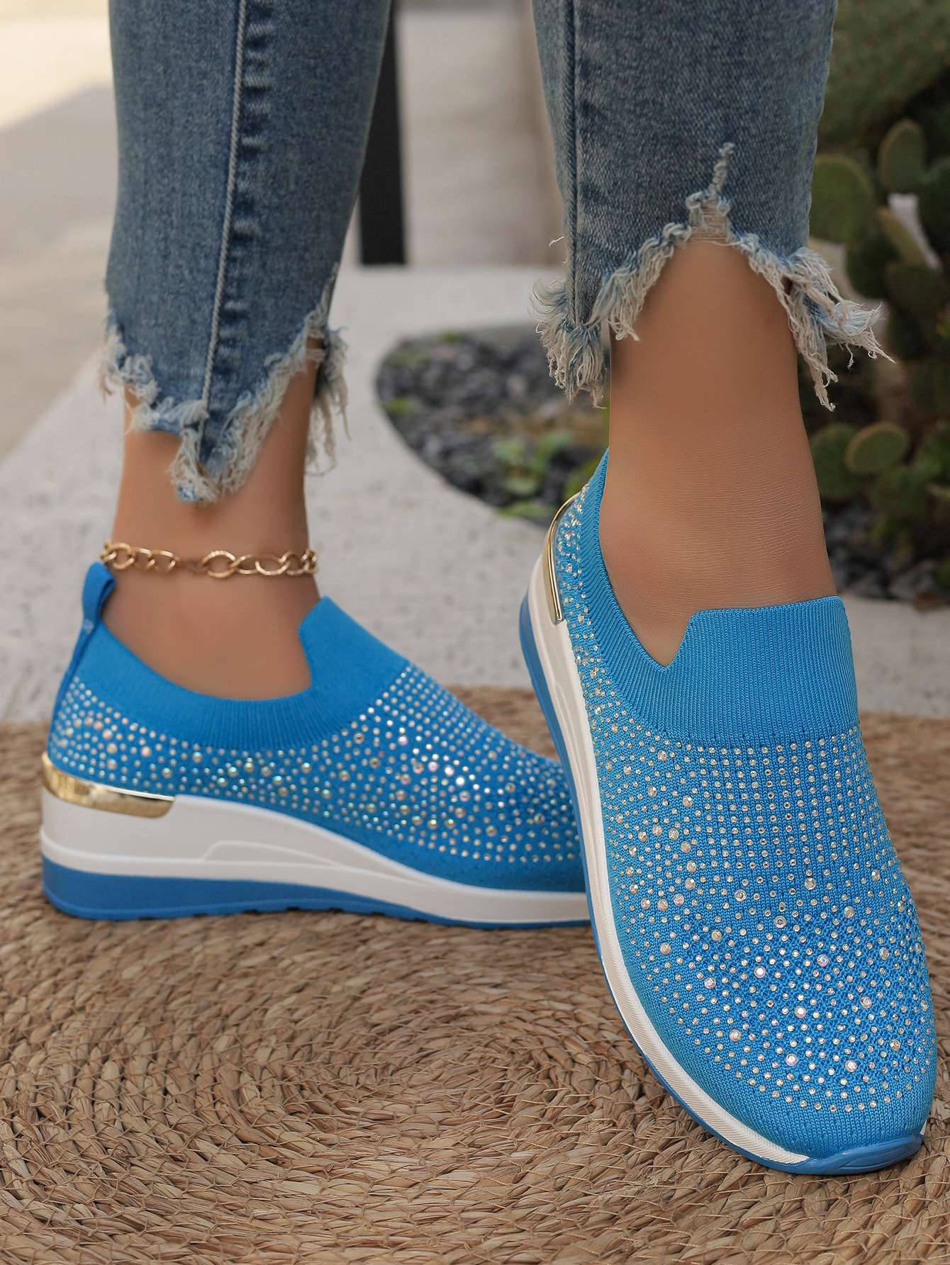 Women Wedges Platform Sneakers Autumn Fashion Round Toe Casual Sports Slip-on Shoes Woman Non Slip Vulcanized Shoes Plus Size 44