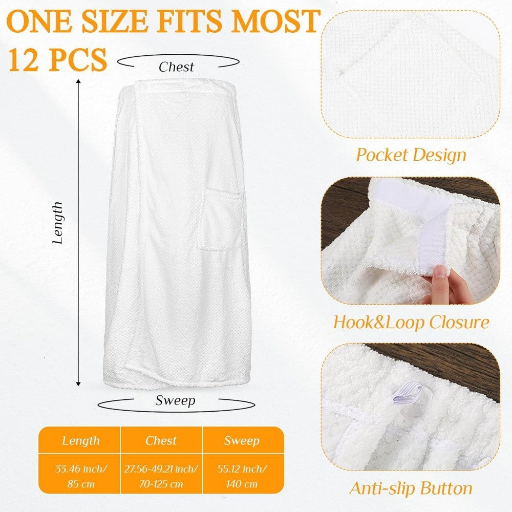 Lightweight Women's Waffle Spa Wraps with Pockets, Adjustable Closure for Bath and Shower Towel Wraps in White