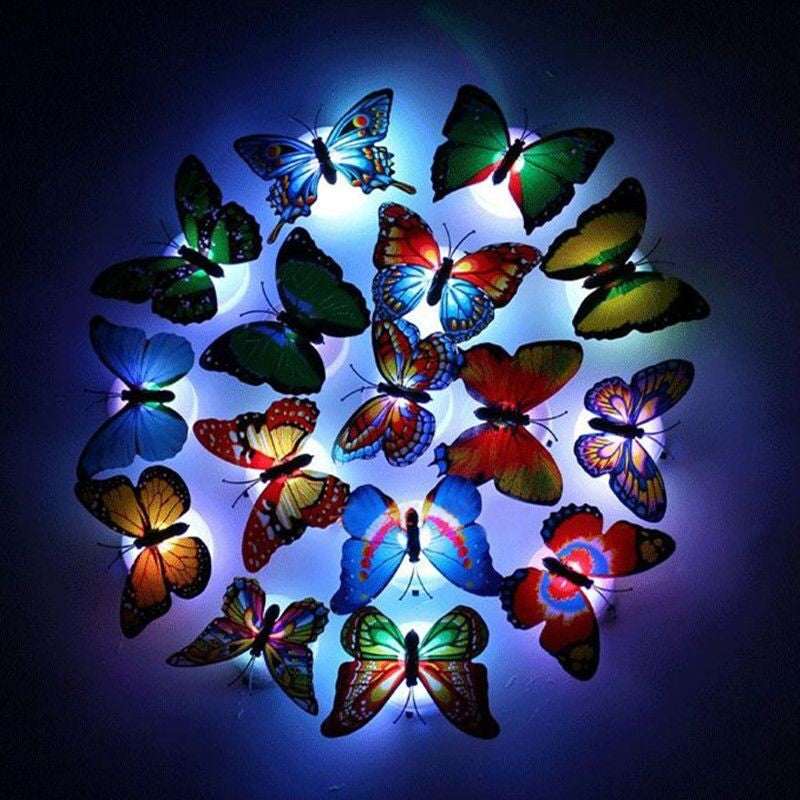 5 Pcs Butterfly Night Light Creative Funny Colorful Glowing Butterfly Light Stickable Flashing LED Lights House Decorative Wall