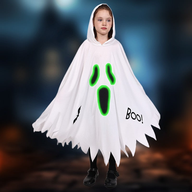 New Halloween Adult Funny Cape White Ghost Cloak Glowing cloak in the darkness Cosplay Costume Masquerade Carnival Cloak