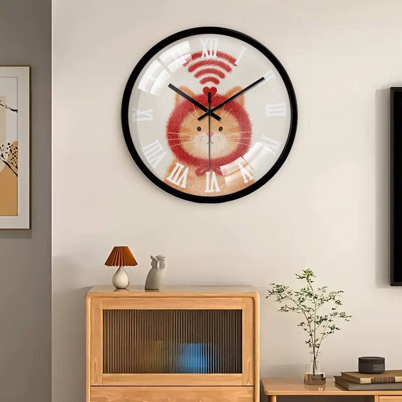 WIFI Kitten Cartoon Round Silent Hanging Wall Clock, Suitable For Living Room, School, Study Room, Bedroom, Children's Gifts