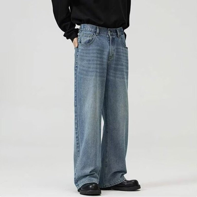 Calça Jeans Masculina Clássica Americana Hip Hop Rap Perna Larga Juventude Popular Masculina Reta Retrô Solta Calças Jeans Oversized