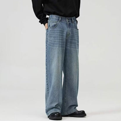 Calça Jeans Masculina Clássica Americana Hip Hop Rap Perna Larga Juventude Popular Masculina Reta Retrô Solta Calças Jeans Oversized
