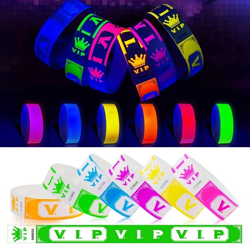 100pcs VIP Neon Paper Bracelets Fluorescent Waterproof Disposable Bracelets Tamper-Proof For Parties, Music Festivals & Events