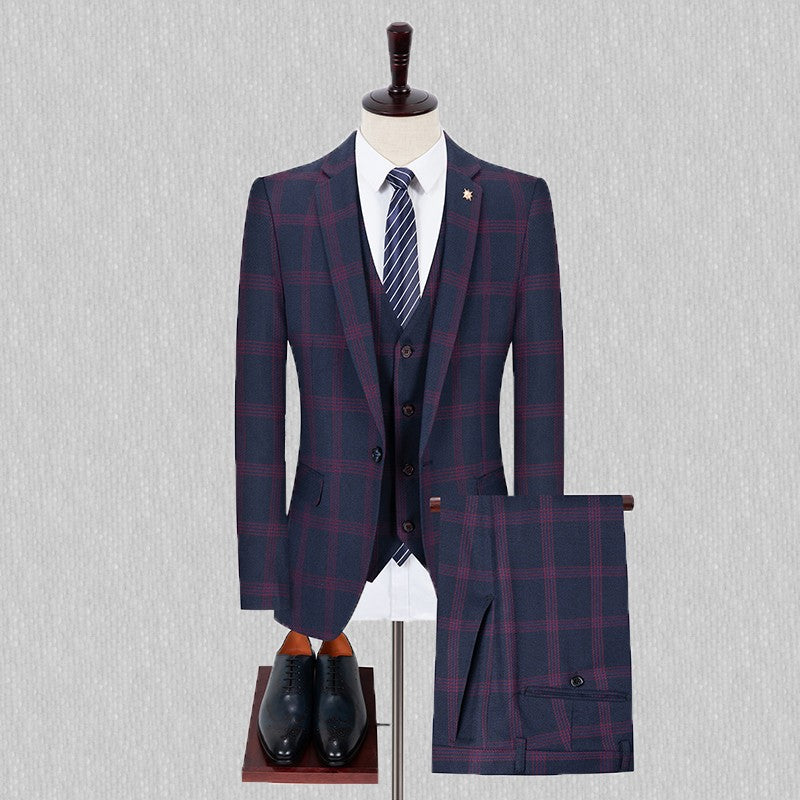 Men's Spring Autumn Wedding Suit 2024 Three-Piece Set Slim Fit Checkered British Style with Waistcoat And Trousers