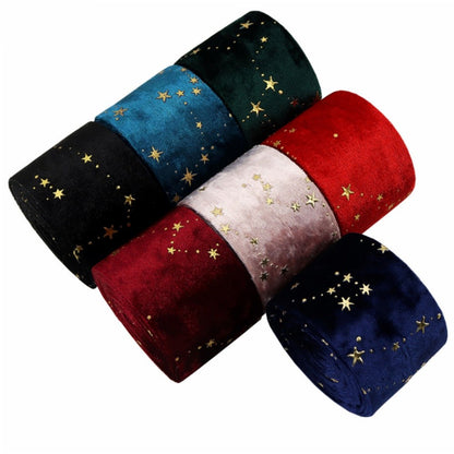 Double-sided Velvet Ribbons Hot Stamping Stars DIY Gift Wrapping Wedding Bouquet Christmas Party Supplies Decor Hair Accessories