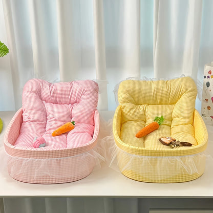 1 Conjunto de Cama de Princesa para Pets com Renda Fofa para o Inverno - Oval de Pelúcia Macia de Poliéster para Cães/Gatos Pequenos, Fácil Montagem, Uso Interno