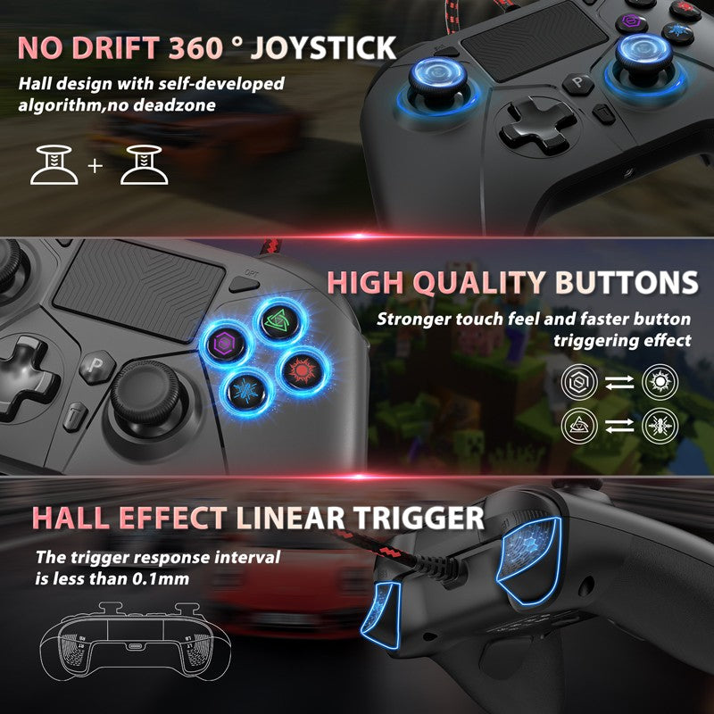 Controller For Playstation 5 PS5/PS4/PC/Steam Wired Gamepad Turbo Dual Vibrate Hall Effect Linear Trigger Game Control Joystick