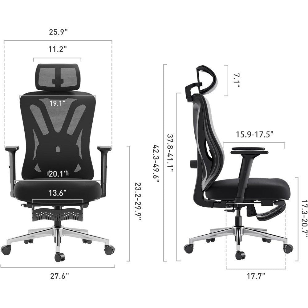 p5 ergonomic office chair, desk chair with adjustable lumbar support and height, comfortable mesh computer chair with footrest