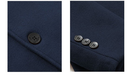 Men's Thickened Fake Two-Piece Wool Blend Overcoat, Hooded Long Coat Man, Autumn Winter Solid Color Slim Windbreaker Men