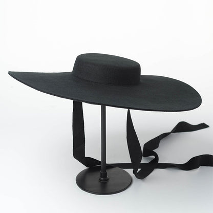 Chapéu de feltro de lã de 4cm de altura, aba grande de 15cm, chapéu fedora de copa rasa para homens e mulheres, chapéu de aba grande novo.